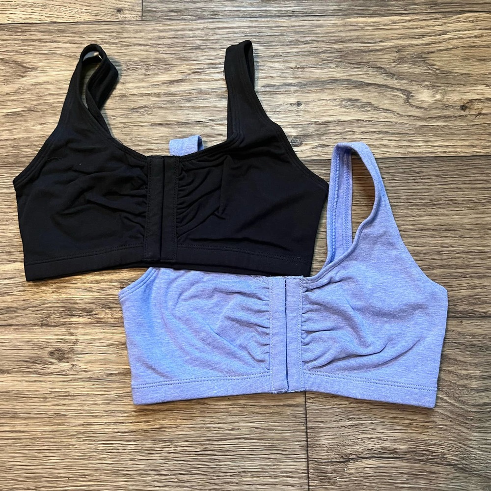 NWOT - Size 34B to 34D - Two Front Hook Sports Bras - Lilac/Blue and Black